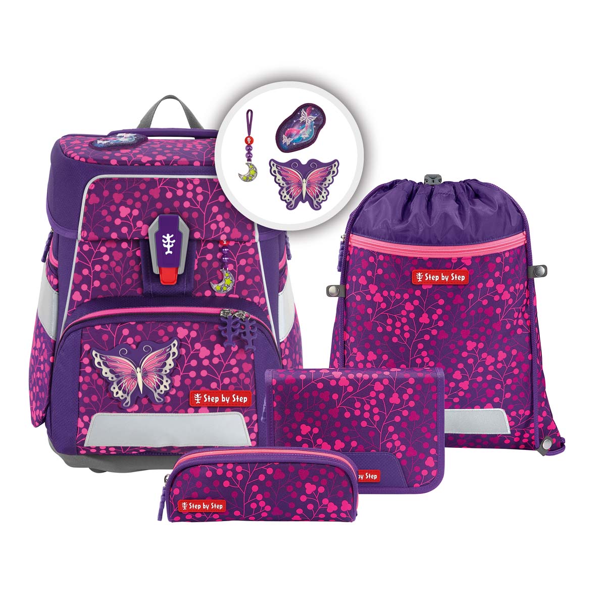 Schulranzen-Set SPACE SHINE Butterfly Night Ina 5-teilig