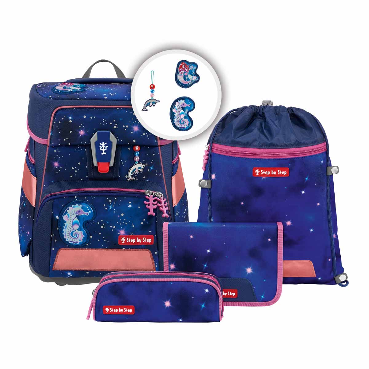 Schulranzen-Set SPACE REFLECT Star Seahorse Zoe 5-teilig