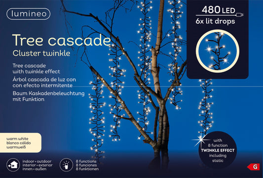 Kaskaden Baumbeleuchtung, Cluster 480 LED 6 Lichtstränge warm weiß