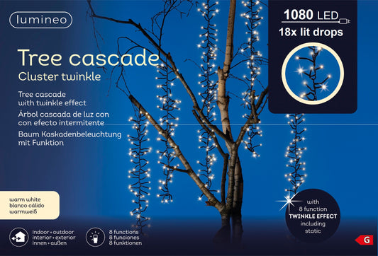 Kaskaden Baumbeleuchtung, Cluster 1080 LED 18 Lichtstränge warm weiß