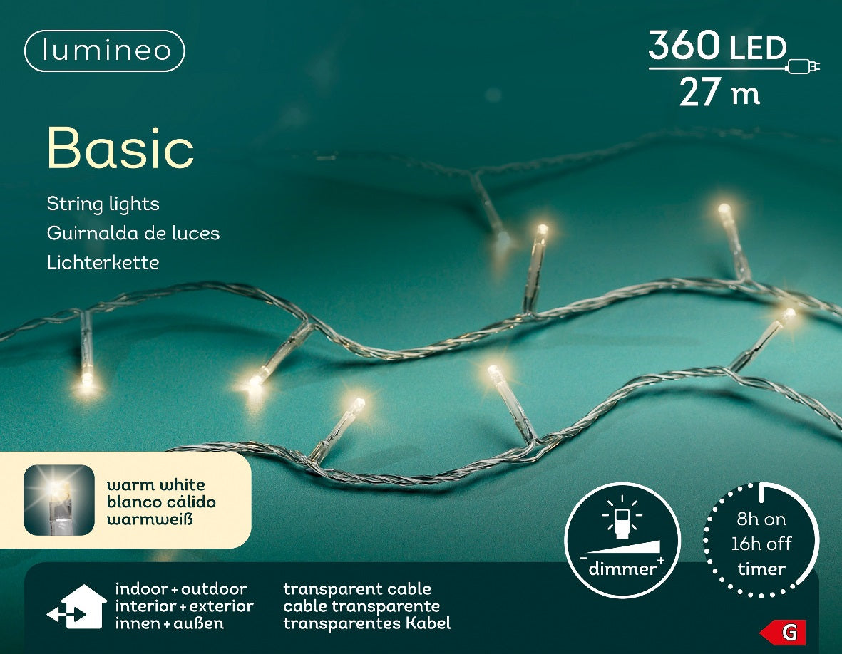 Lichterkette Basic 360 LED 27 m warm weiß, transparentes Kabel