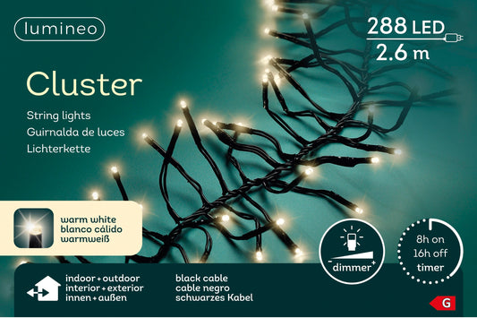 Lichterkette Cluster 288 LED 2,6 m warm weiß, schwarzes Kabel