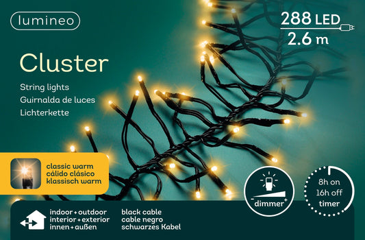 Lichterkette Cluster 288 LED 2,6 m klassisch warm, schwarzes Kabel