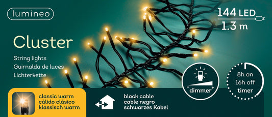 Lichterkette Cluster 144 LED 1,3 m klassisch warm, schwarzes Kabel