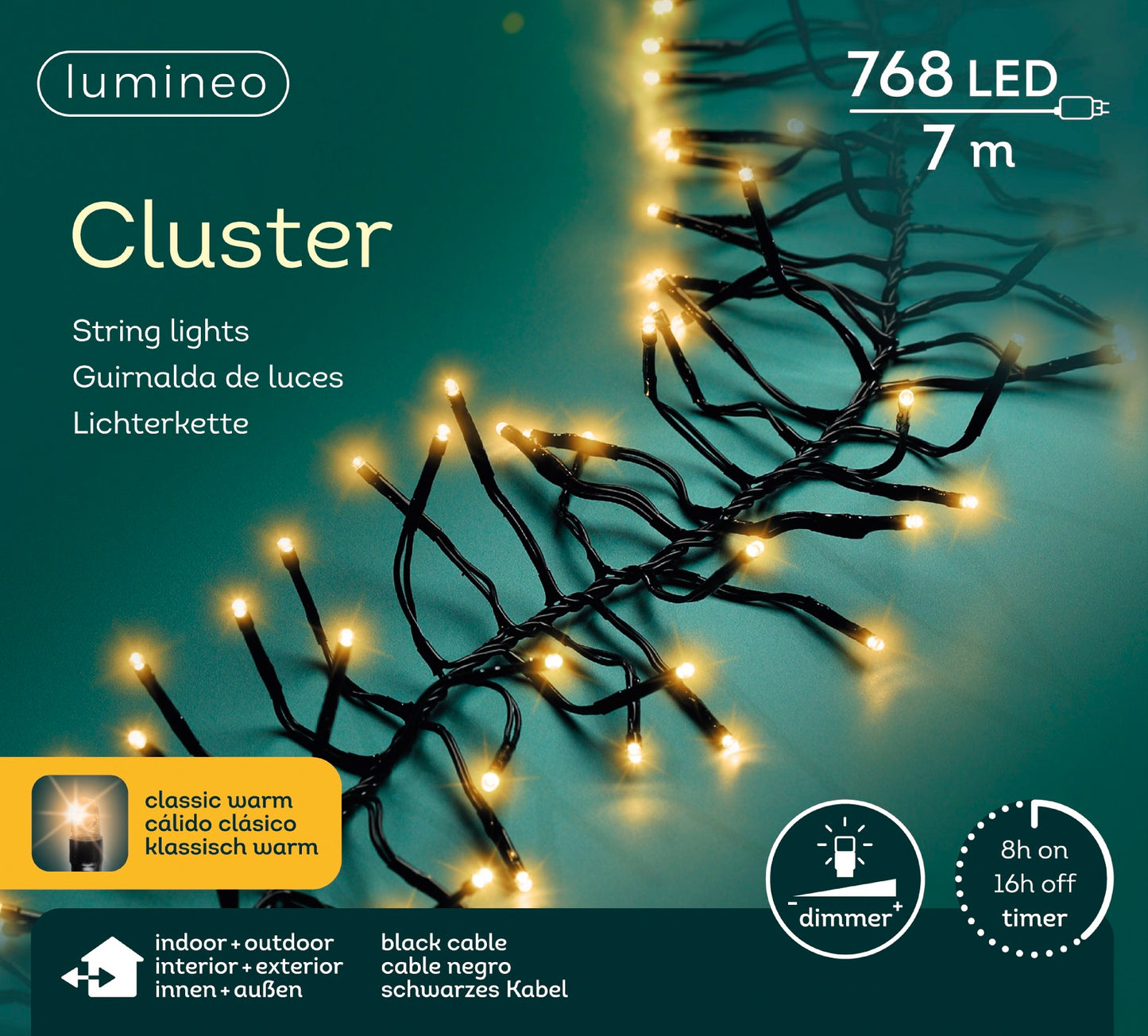 Lichterkette Cluster 768 LED 7 m klassisch warm, schwarzes Kabel