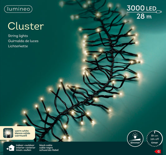 Lichterkette Cluster 3000 LED 28 m warm weiß, schwarzes Kabel