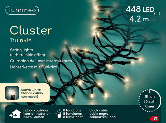 Lichterkette Cluster Twinkle 448 LED 4,2 m warm weiß, schwarzes Kabel