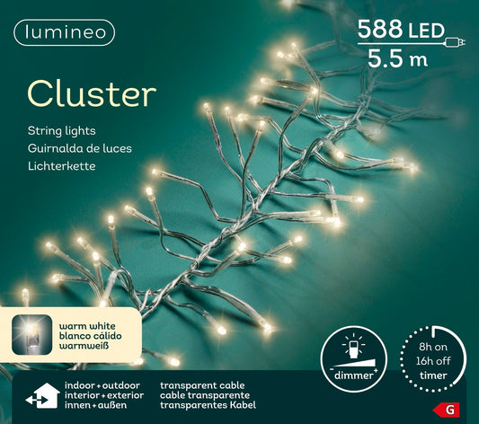 Lichterkette Cluster 588 LED 5,5 m warm weiß, transparentes Kabel