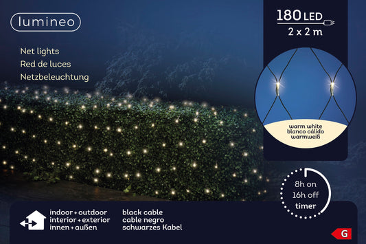 Netzbeleuchtung 180 LED 2 x 2 m warm weiß, schwarzes Kabel