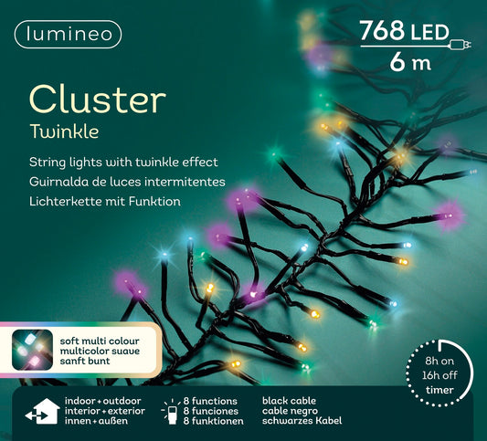 Lichterkette Cluster 768 LED 7 m Bunt, schwarzes Kabel