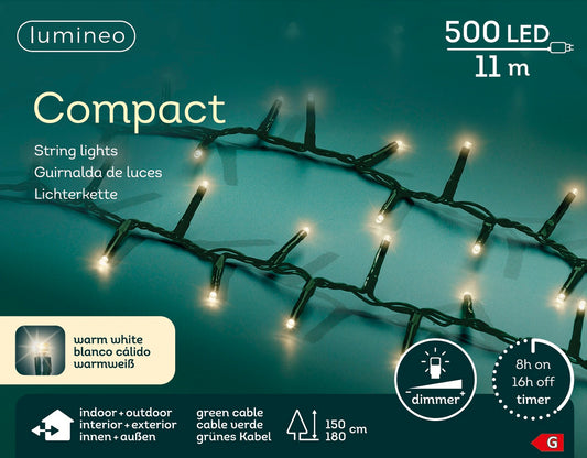 Lichterkette Compact 500 LED 11 m warm weiß, grünes Kabel