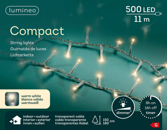 Lichterkette Compact 500 LED 11 m warm weiß, transparentes Kabel