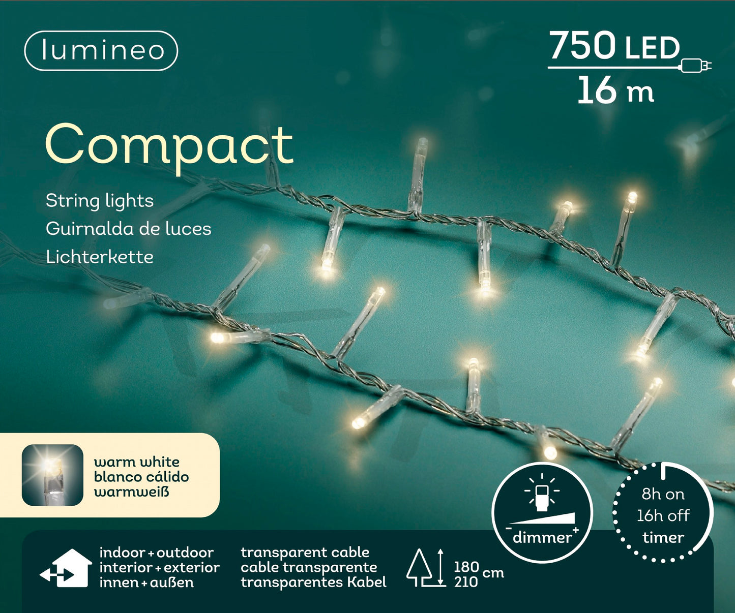 Lichterkette Compact 750 LED 16 m warm weiß, transparentes Kabel