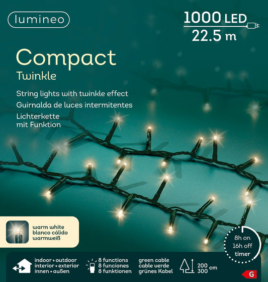 Lichterkette Compact Twinkle 1000 LED 22,5 m warm weiß, grünes Kabel