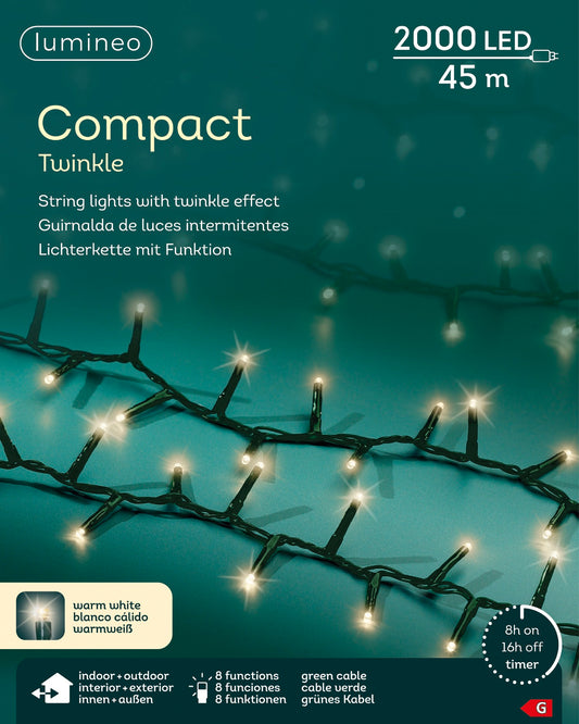 Lichterkette Compact Twinkle 2000 LED 45 m warm weiß, grünes Kabel