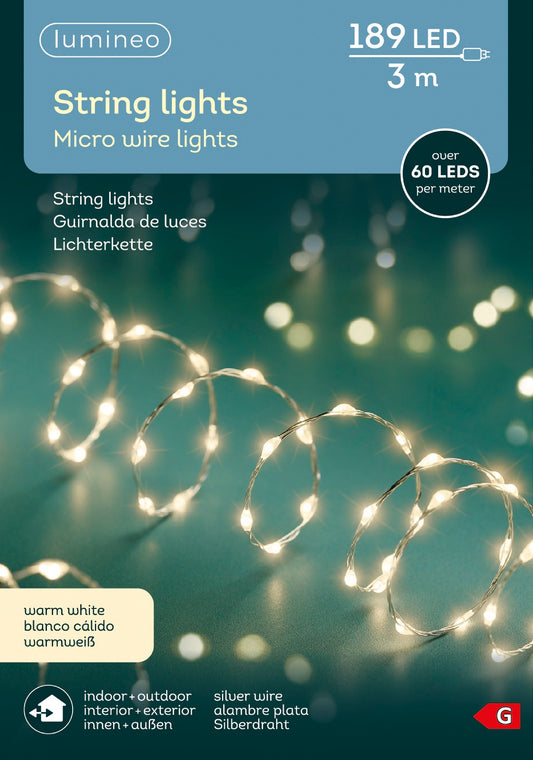 Lichterkette String Lights 189 LED 3 m warm weiß, Silberdraht