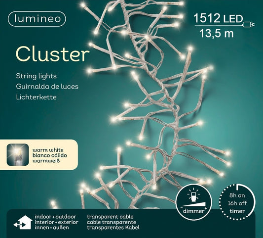 Lichterkette Cluster 1512 LED 13,5 m warm weiß, transparentes Kabel