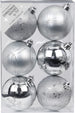 Weihnachtskugeln 6 Stück 8 cm Silber, Kunststoff