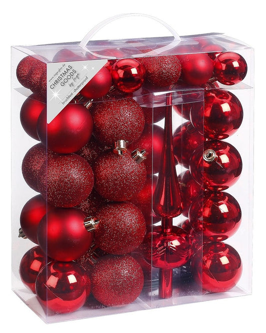 Weihnachtskugel mit Spitze, 39  Stück 4-6 cm Rot, Kunststoff